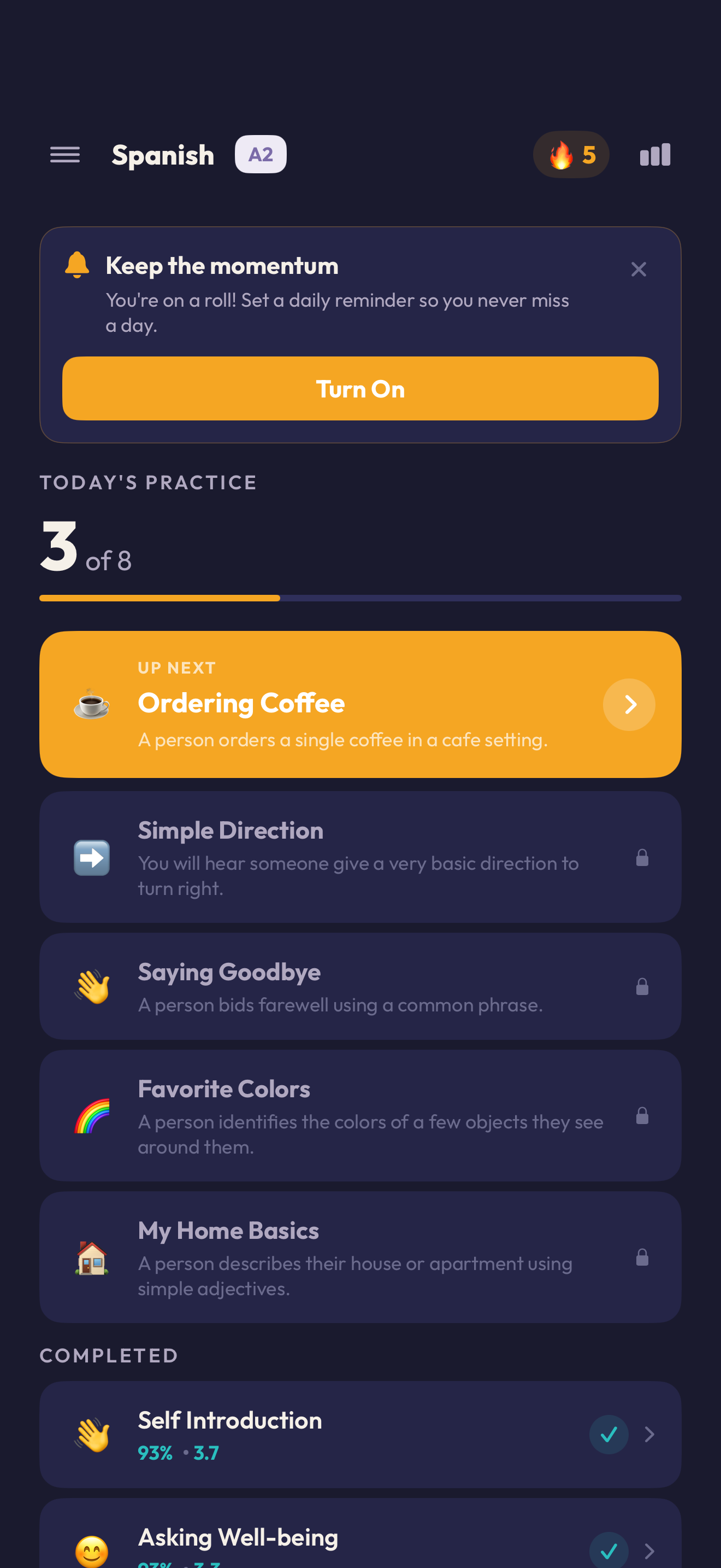 Daily exercises adapted to your level